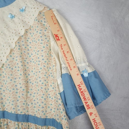 Prairie Dress Womens XL Ivory Blue Floral Pioneer Country Modest Long Ruffle - Picture 12 of 21