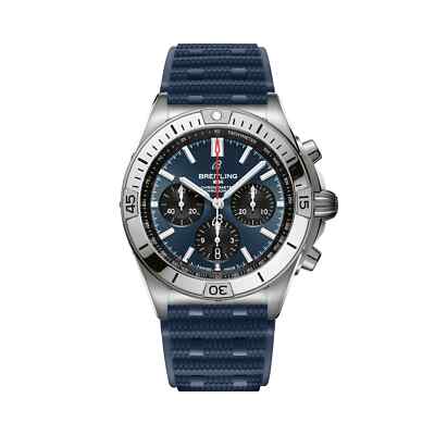Breitling Chronomat B01 42mm Blue Dial Blue Rubber Strap Watch AB0134101C1S1