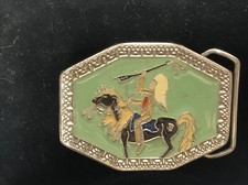 Vintage American Indian Chief On Horse Enamel Metal Belt Buckle