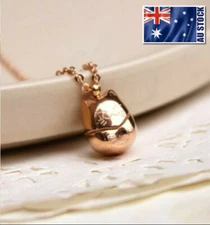 Women's 18K Rose Gold GF Japanese Lucky Cat Maneki Neko Pendant Charm Necklace
