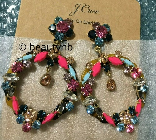 NWT J.Crew CRYSTAL DROP-HOOP STATEMENT EARRINGS ! Sold Out! New $65 - Picture 2 of 6
