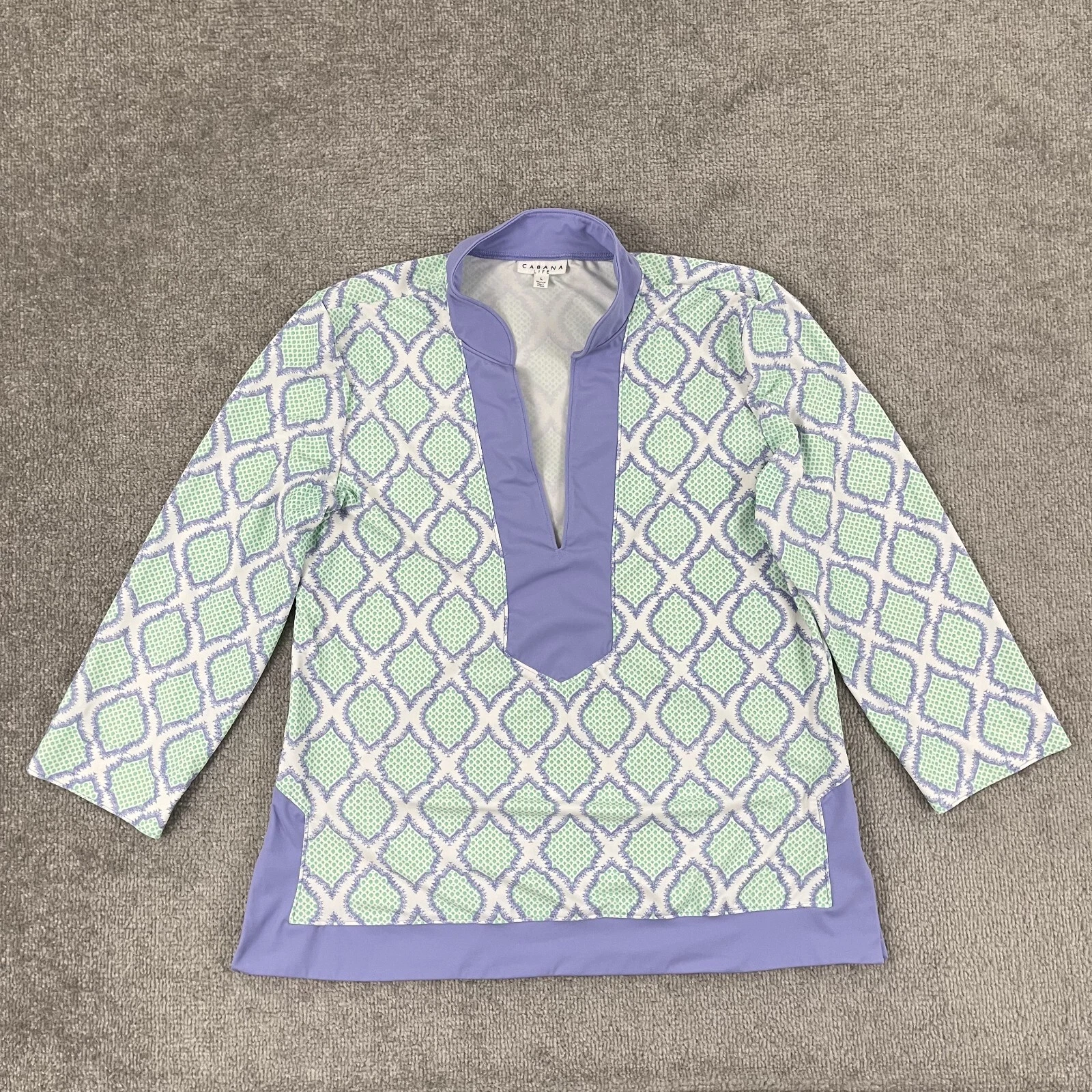 Cabana Life Blouse Top Womens Large Jersey Rash Guard UPF Sun Protective Beach