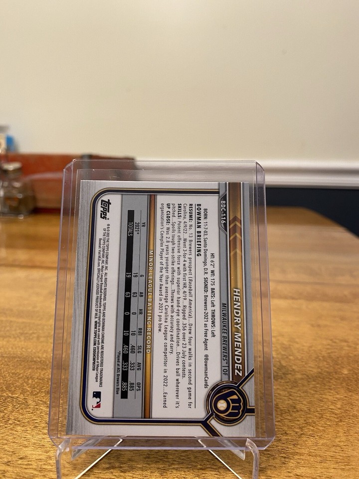 2022 Bowman Draft Chrome Sky Blue Refractor BDC116 Hendry Mendez