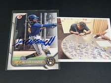 Jackson Chourio Brewers Auto Signed 2022 1st Bowman Base Full Signature