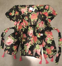 America  Beyond Sz: M Black /pink/green Flowers Beach Caftan Cover Up NWT 9