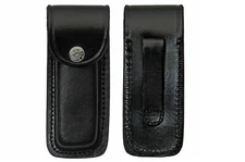 Folding Knife Sheath | Black Real Leather Snap-Button Case for 5" Folding Knives
