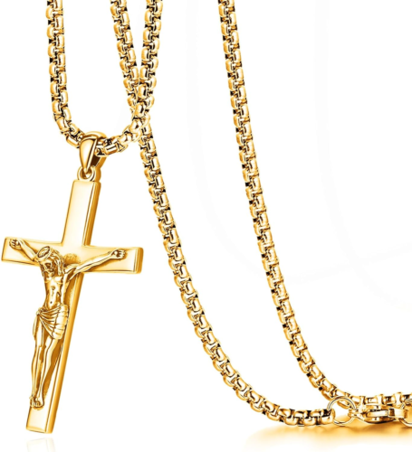 Jesus Cross Crucifix Solid 925 Sterling Silver Pendant Necklace for Men Women - Afbeelding 1 van 8