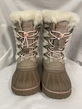 London Fog Girl's Sz 3 Snow Boots Tottenham Fur Lined Tan/Pink In EUC
