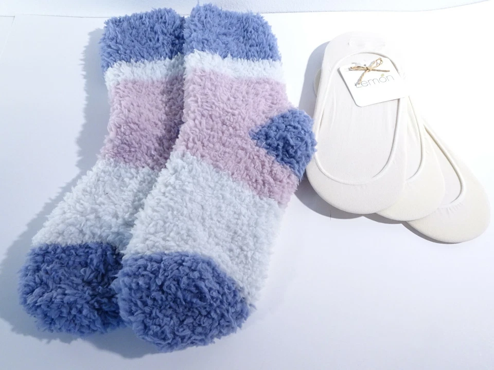 Conjunto de 3 forros de sapatos femininos de lã listrada LEMON novo com etiquetas - Imagem 2 de 4