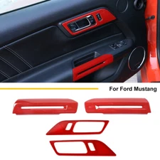 4xRed Inner Door Handle Decoration Panel Bezel Cover Trim For Ford Mustang 2015+