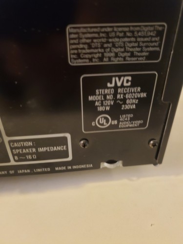 JVC RX-6020VBK 5.1 Dolby Digital Pro Logic II Surround Sound DTS A/V Receiver - Picture 10 of 12