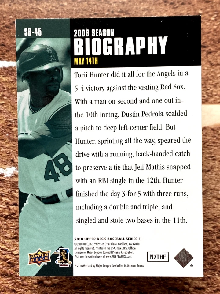 2010 Upper Deck Season Biography Torii Hunter #SB-45 - Image 2 of 2