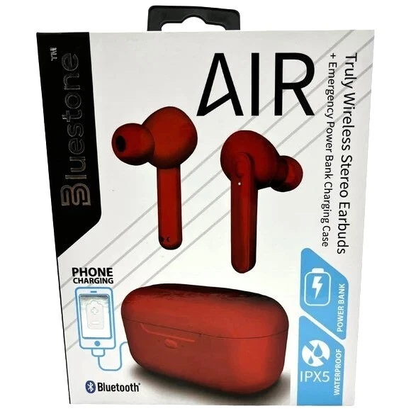 AIR True Wireless Bluetooth Earbuds with Charging Case in Red