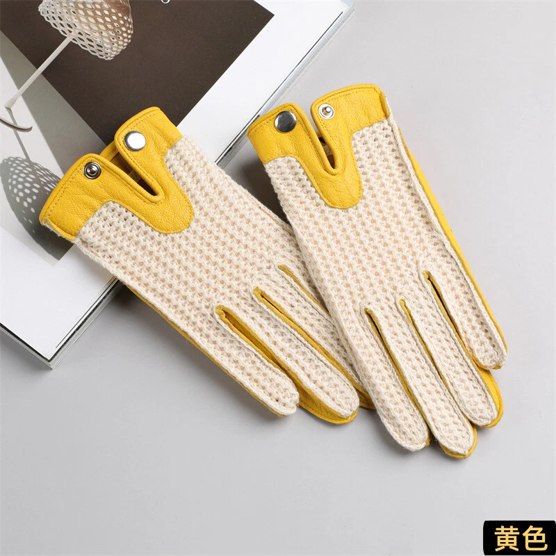 Guantes cortos retro sin forro para mujer 100 % cuero real conducción moto Foto 4 de 4
