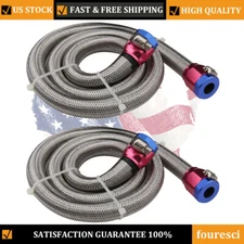 2X Universal 3/8 Fuel Line Kit Hose Blue Clamps Stainless Steel Flex Braided Oil