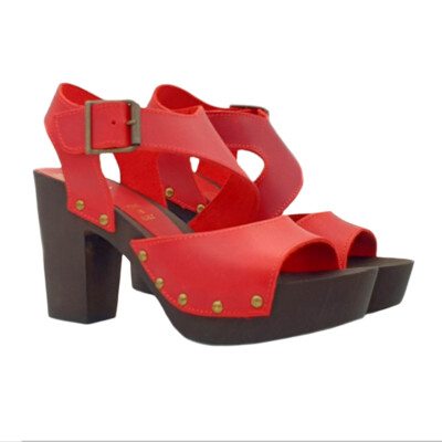 Kiara Shoes Mules mit Riemen aus Leder ROSSA Made in Italy MY138 ROSSO 36/41 EU