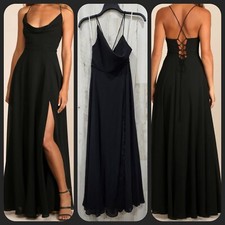 LULUS Romantically Speaking Black Cowl Neck Lace up Maxi Dress Size XL**NEW**