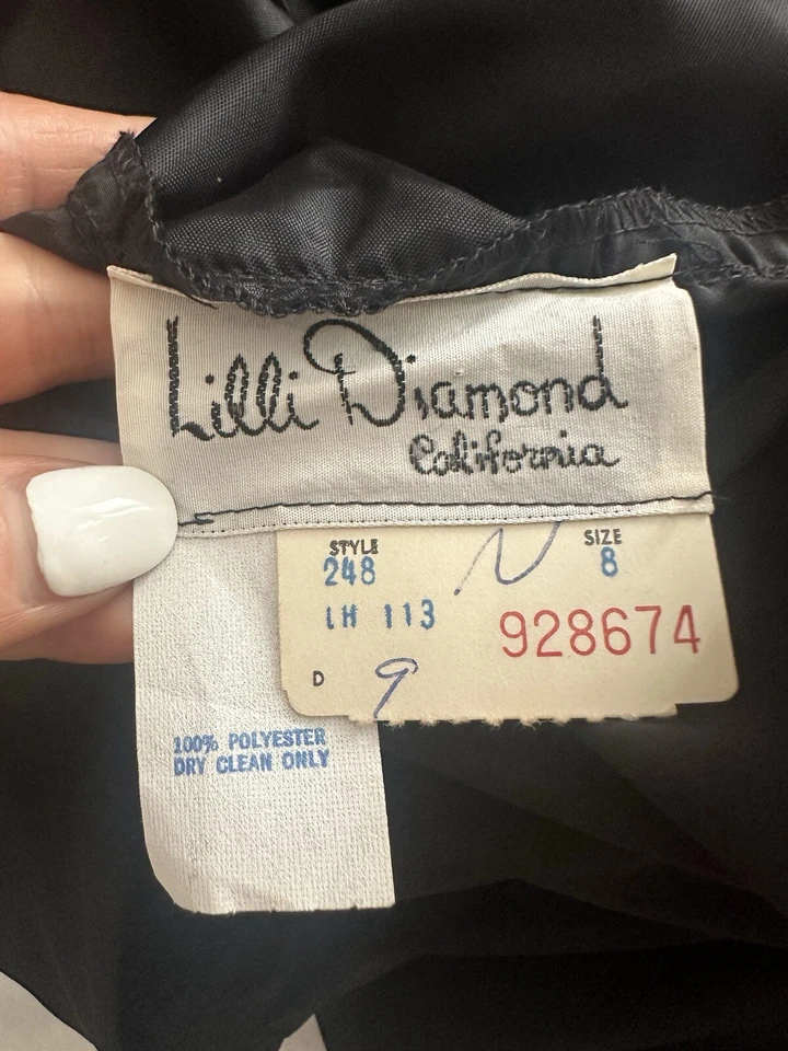Vintage Lilli Diamond Of California Size 8 Black Rhinestone Jumpsuit Ruffles - Image 4 of 4