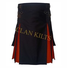 Scottish Traditional Black and Red Utility Hybrid Handmade Kilt For Men Custom