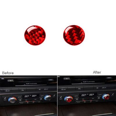 For Audi A6 A7 Vinyl Red Carbon Fiber Console Air Conditioning Knob Cover Trim