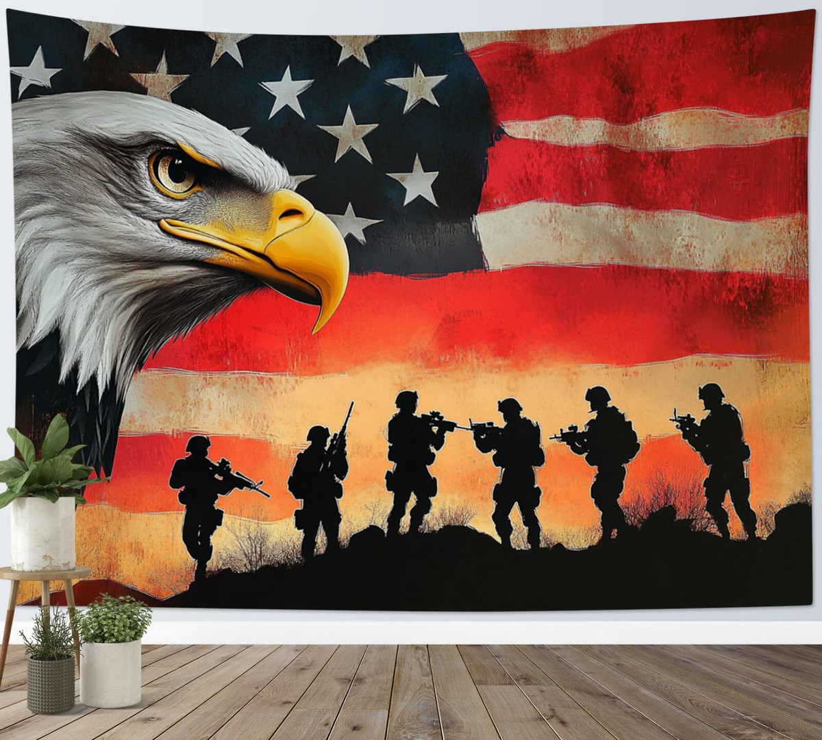 Wild Animal Eagle Vintage American Flag Tapestry for Bedroom