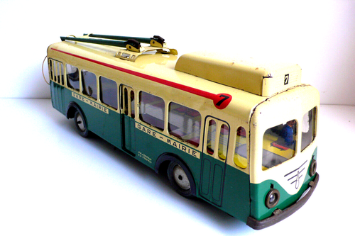 JOUSTRA GRAND TROLLEY-BUS "GARE-MAIRIE" TÔLE LITHOGRAPHIÉE 1955 BEL ÉTAT - Imagen 10 de 13