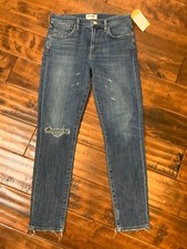 AGOLDE Blue Sophie Mid-Rise Distressed Denim Skinny Crop Jeans, Size 27