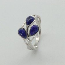 Size 8 1/2 - 8.5 - Leaf BLUE LAPIS LAZULI Ring - 925 STERLING SILVER 85