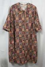 Vtg Monte Carlo Fashions House Coat Robe Day Dress Flannel Retro Mod 60s L/XL