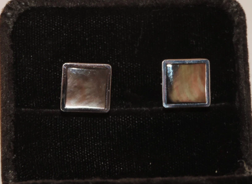 Vintage Swank Silver tone Gray Mother of Pearl MOP Men's Square Cufflink Fa 36 - Image 2 of 4