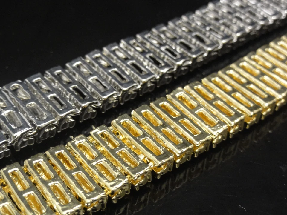 Men Women 3 Row Hip Hop Fully icy White On White/Yellow On Yellow Bling Bracelet - Image 2 of 2