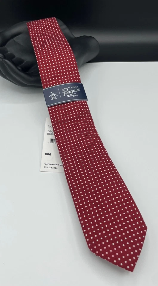 Corbata Original Penguin Munsing Wear Algodón Para Hombre ~ Borgoña ~ Punto ~ NUEVA: $55.00 Foto 2 de 3