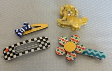 Vintage Mod Pop Hair Ornaments Barrettes Clips Flower Power Puppy Inky Mole 4P