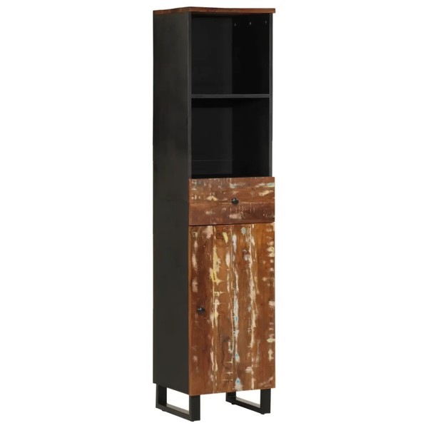 Badschrank Badezimmerschrank Altholz Massivholz 38X33X160 Cm Standschrank-image