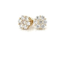 10K Yellow Gold 1.95ct Lab-Grown Diamond Cluster Stud Flower Earrings-Screw Back