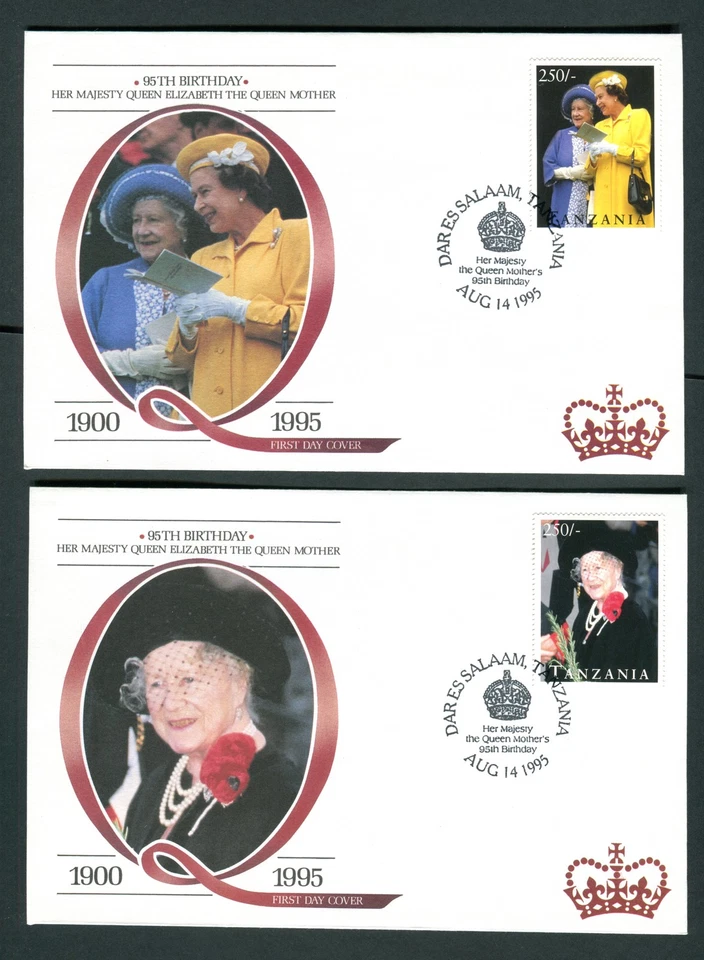 Tanzania Reina Madre 95 Cumpleaños Set de 4 Fundas FDC, Primer Día Foto 2 de 3