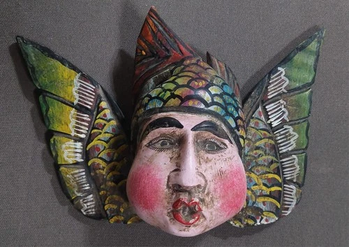 Antique Wooden Carved Polychrome Angel soplon , Mexico. Check Stock (Used)