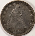 1875 US 20 Cent Silver Seated Liberty Reeded Edge Business Strike Coin 20c-100
