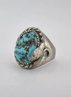 Vtg Navajo Sterling Silver Sleeping Beauty Turquoise Snake INGOT Mens Ring 15.5g