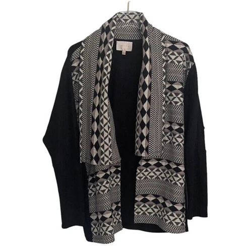 OFF WHITE Giacca cardigan Skies Are blu elegante drappeggio aperto nero panna taglia small azteco boho