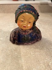 Figura Busto Tiza Policromada De Colección... Artista Joe Celona 1924... Firmada