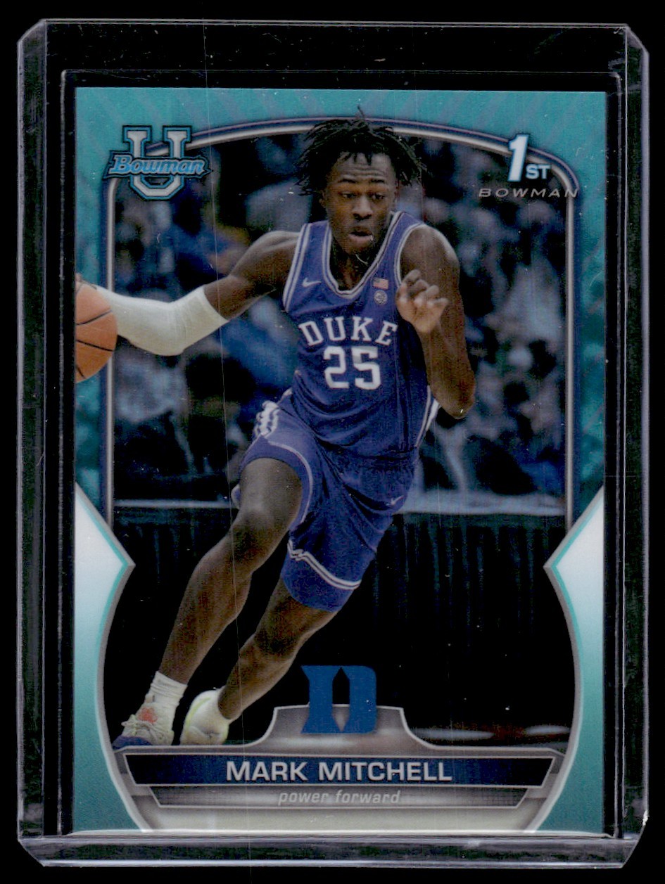 2022-23 Bowman University Chrome Aqua Mark Mitchell 254/299 Duke Blue Devils #48
