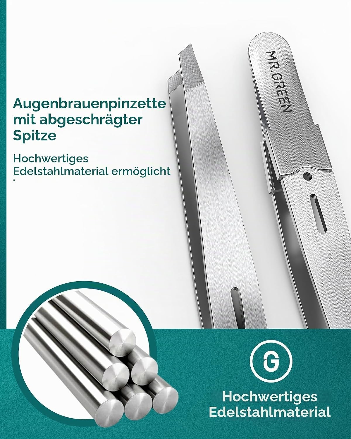 Präzisionspinzette für Gesichtsbehaarung und Augenbrauen, deutscher Stahl, gold – Bild 8