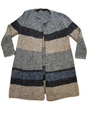 Repeat Striped Open-Front Women's Long Cardigan Sweater Small Wool Pockets