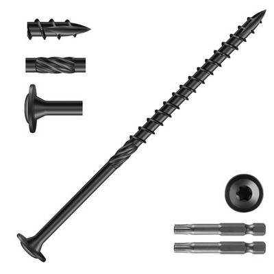 SG TZH #14 x 5 Inch Lag Screws (57Pcs) 2lb. Structural Wood Screw, Black, Car...