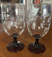 Princess House Heritage Pattern Red Stem Clear Bowl Iced Tea Glass Set Of 2