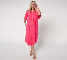 Over 50 & Fabulous Women's Dress Sz L Flexwear Button-Front Getaway Pink A681200