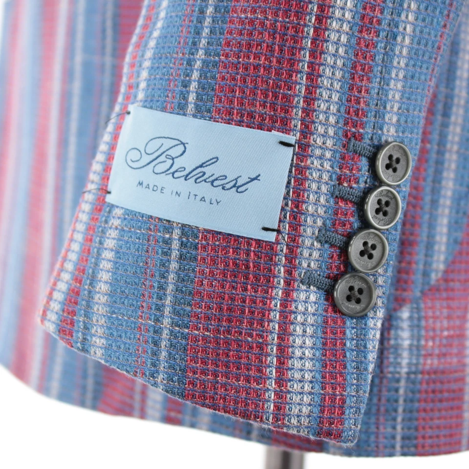 Abrigo deportivo Belvest nuevo con etiquetas mezcla de lino doble botonadura talla 52R 42R azul a rayas EE. UU. Foto 3 de 4