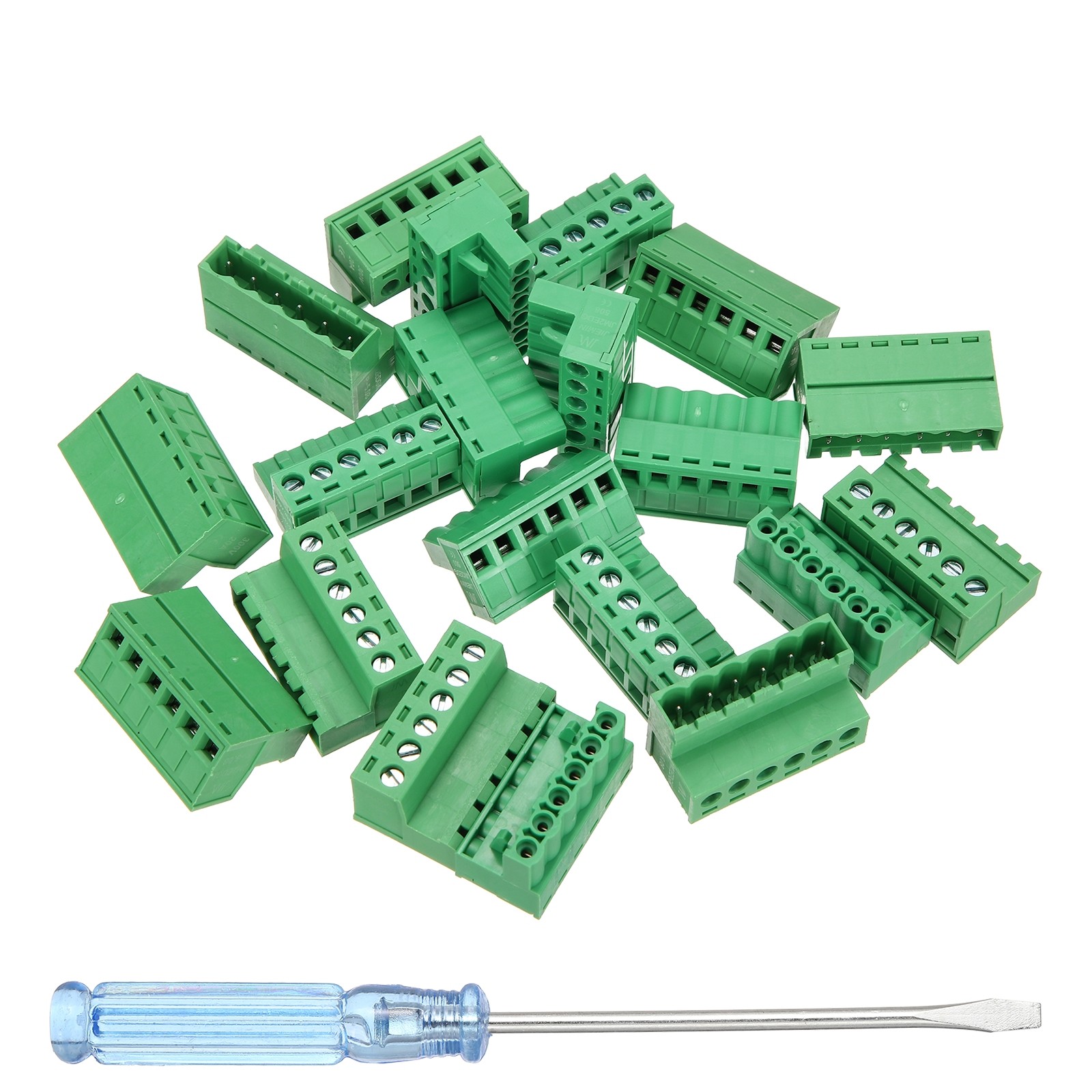 10 Set 6 Pin 5.08mm Pitch Pluggable PCB Screw Terminal Block 300V 20A Green