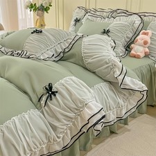 Kid's Duvet Cover Twin Size, Ruffle Beddding Set with Bowtie, 2 Pieces Comfor...